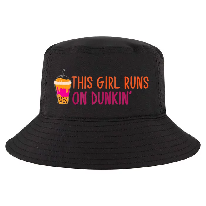 Womens This Girl Runs On Dunkin' Funny Essential Cool Comfort Performance Bucket Hat