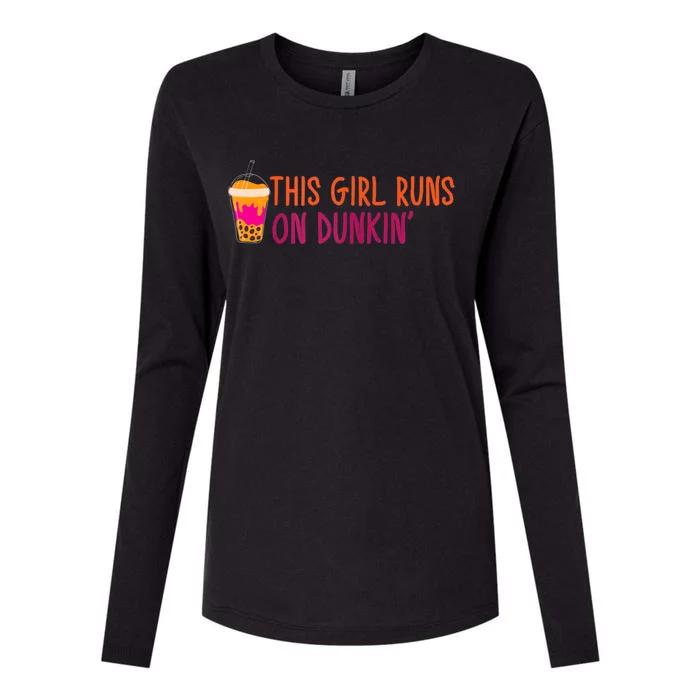 Womens This Girl Runs On Dunkin' Funny Essential Womens Cotton Relaxed Long Sleeve T-Shirt