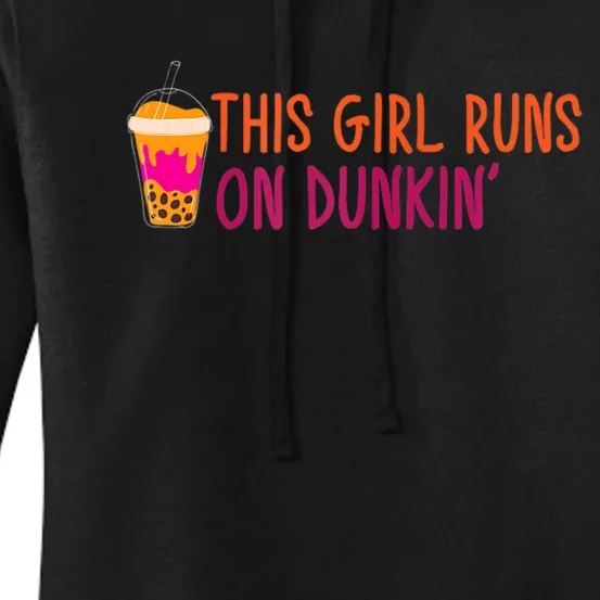 Womens This Girl Runs On Dunkin' Funny Essential Women's Pullover Hoodie