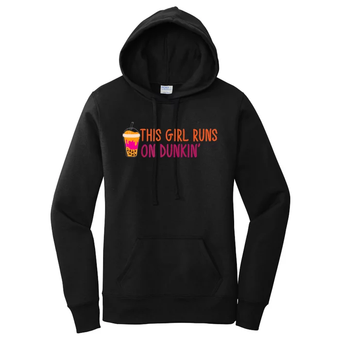 Womens This Girl Runs On Dunkin' Funny Essential Women's Pullover Hoodie