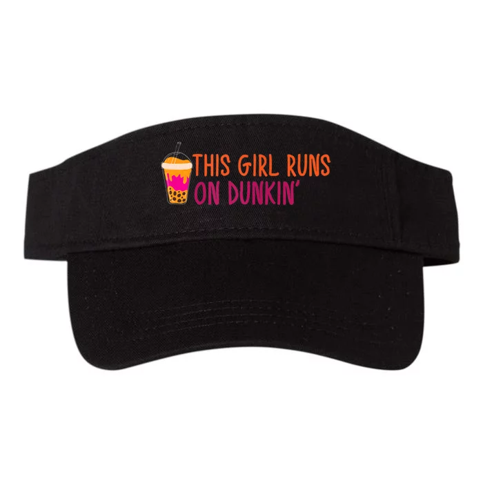 Womens This Girl Runs On Dunkin' Funny Essential Valucap Bio-Washed Visor