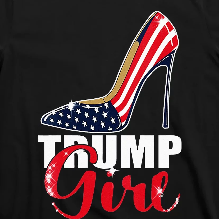 Womens Trump Girl Stilettos High Heel American Flag Trump 2024 T-Shirt