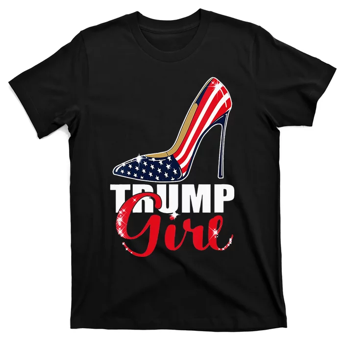 Womens Trump Girl Stilettos High Heel American Flag Trump 2024 T-Shirt