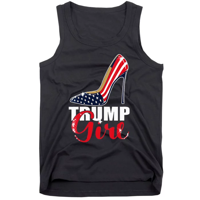 Womens Trump Girl Stilettos High Heel American Flag Trump 2024 Tank Top