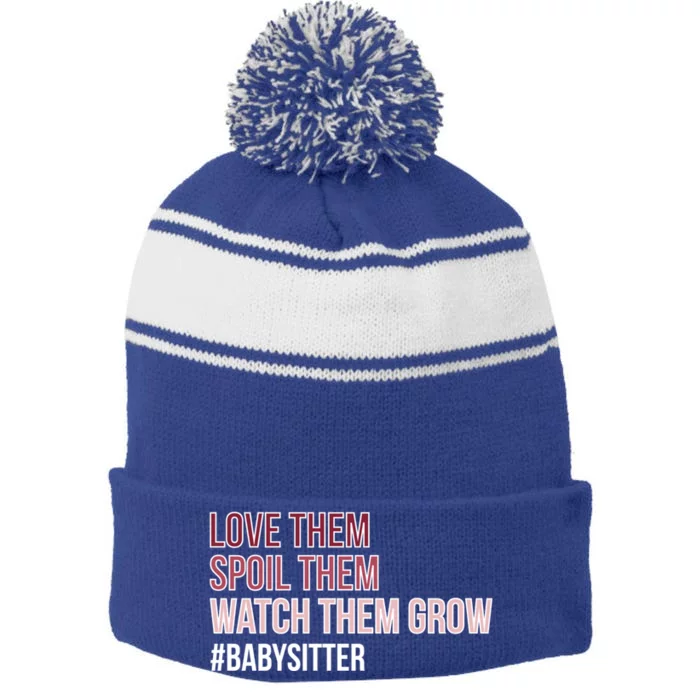 Watch Them Grow Sitter Sitting Cool Gift Stripe Pom Pom Beanie