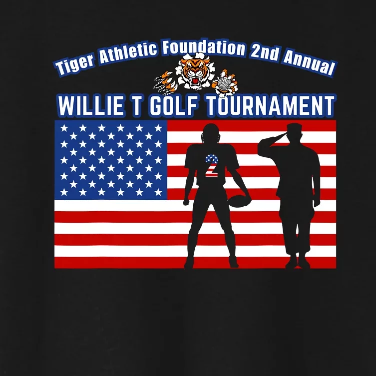 Willie T Golf American Flag Tiger Women's Crop Top Tee