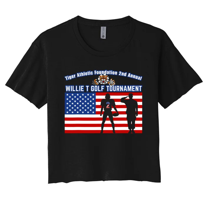 Willie T Golf American Flag Tiger Women's Crop Top Tee