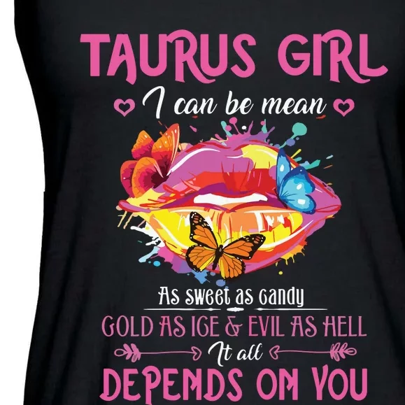 Womens Taurus Girl Lips April May Queen Birthday Zodiac Astrology Ladies Essential Flowy Tank