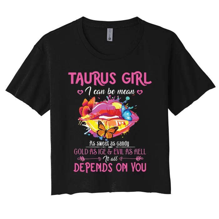 Womens Taurus Girl Lips April May Queen Birthday Zodiac Astrology Women's Crop Top Tee