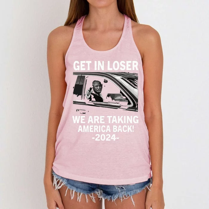 Women Trump Get In Loser We Are Taking America Back Trump 2024 Vneck Women's Knotted Racerback Tank