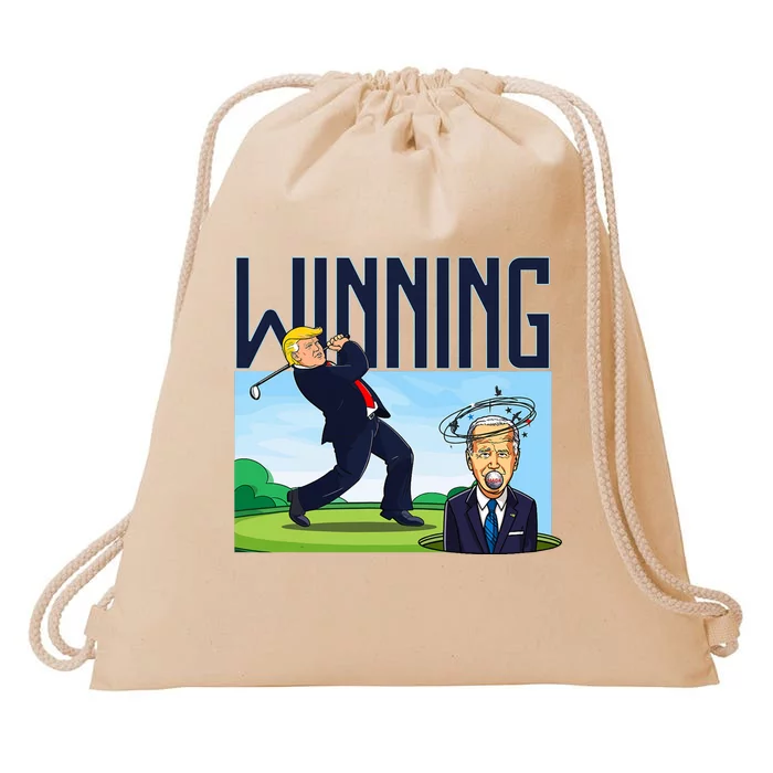 Winning Trump Golf And Biden American Presidential Debate Drawstring Bag