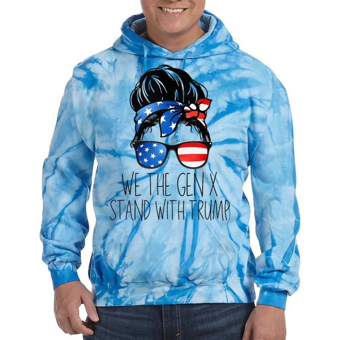 We The Gen X Stand With Trump Messy Bun Patriotic Women Tie Dye Hoodie