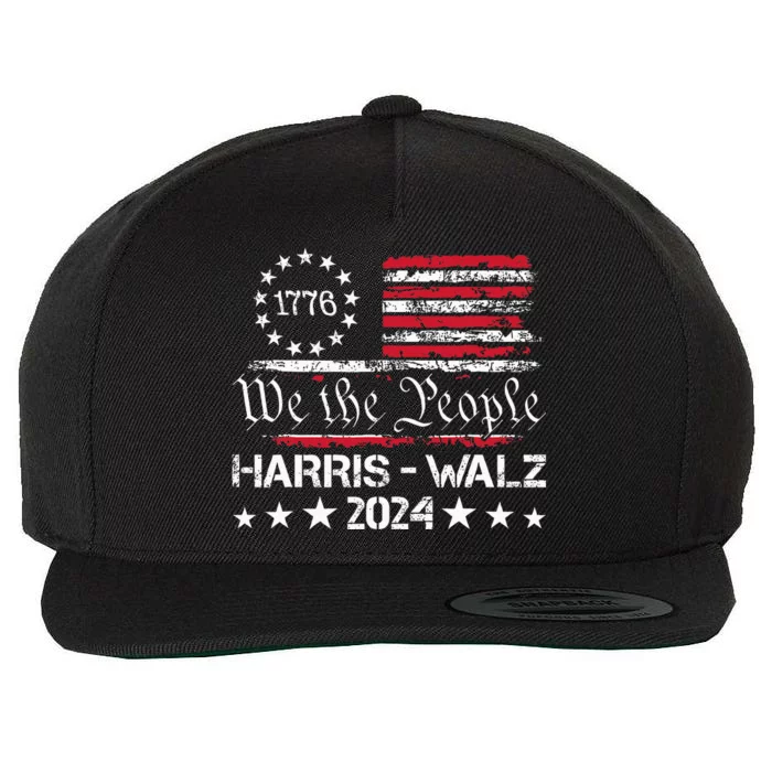 We The Harriswalz People 2024 Vintage American Flag Wool Snapback Cap