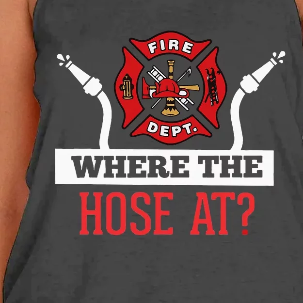 Where The Hose At Funny Firefighter Gift Women's Knotted Racerback Tank