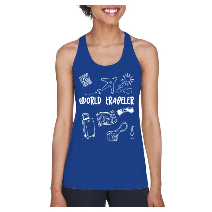 World Traveler Holiday Doodles Vintage Travel Lover Gift Women's Racerback Tank