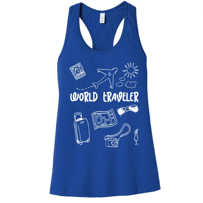 World Traveler Holiday Doodles Vintage Travel Lover Gift Women's Racerback Tank