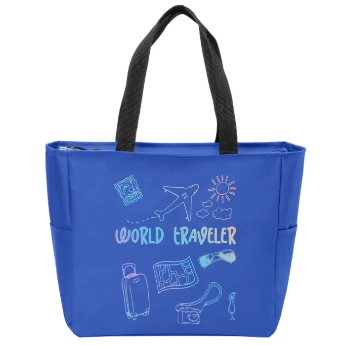 World Traveler Holiday Doodles Vintage Travel Lover Gift Zip Tote Bag