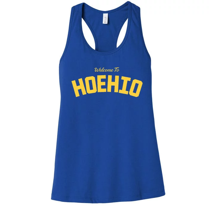 Welcome To Hoehio with Tra.vis K. Saying Quotes Humor Design Women's Racerback Tank