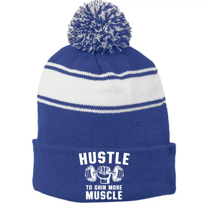 Workout Tee Hustle To Gain Muscle Training Gym Funny Gift Stripe Pom Pom Beanie