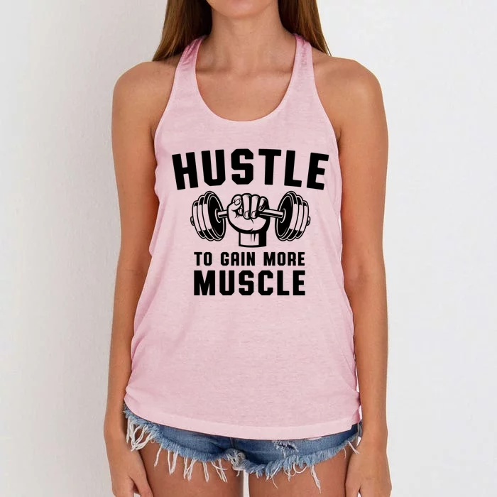 Workout Tee Hustle To Gain Muscle Training Gym Funny Gift Women's Knotted Racerback Tank