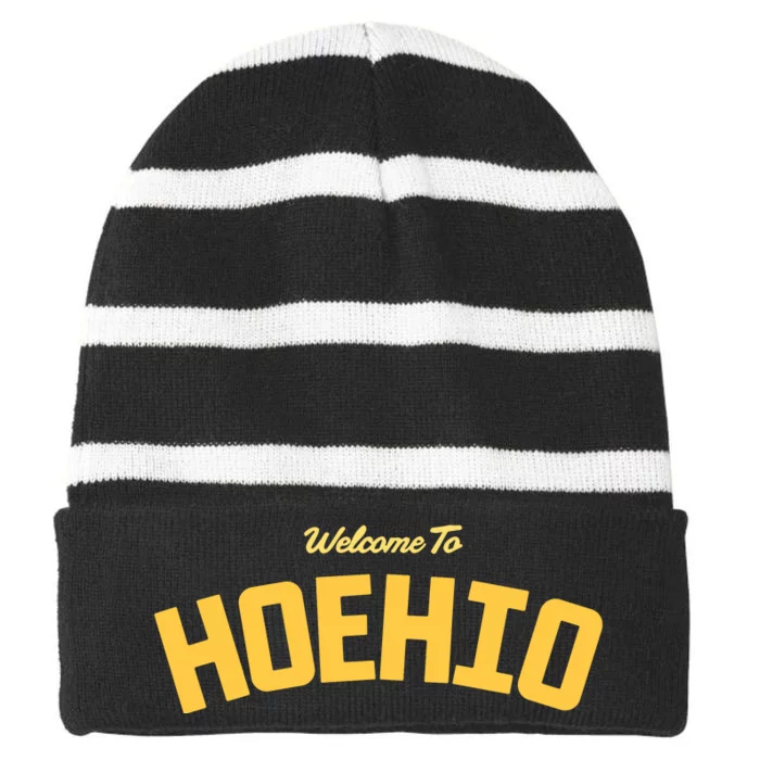 Welcome To Hoehio Striped Beanie with Solid Band