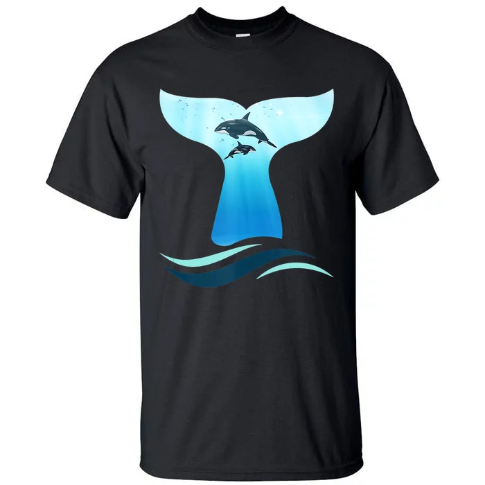 Whale Tail In Waves Orcas Underwater Ocean Tall T-Shirt