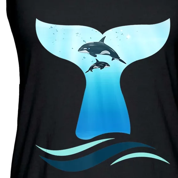 Whale Tail In Waves Orcas Underwater Ocean Ladies Essential Flowy Tank