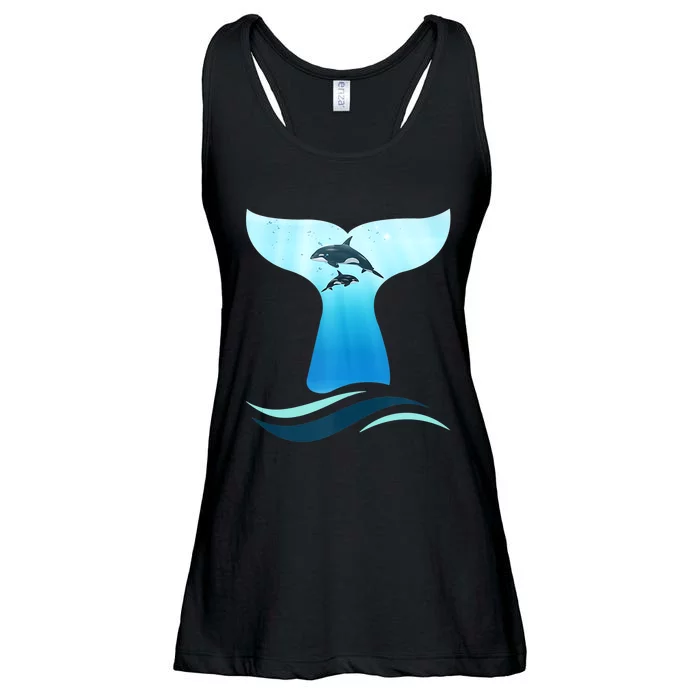 Whale Tail In Waves Orcas Underwater Ocean Ladies Essential Flowy Tank