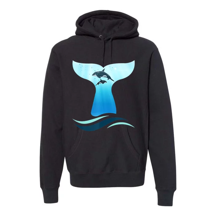 Whale Tail In Waves Orcas Underwater Ocean Premium Hoodie