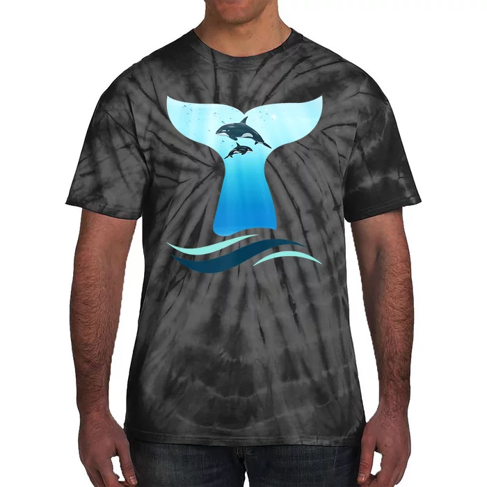 Whale Tail In Waves Orcas Underwater Ocean Tie-Dye T-Shirt