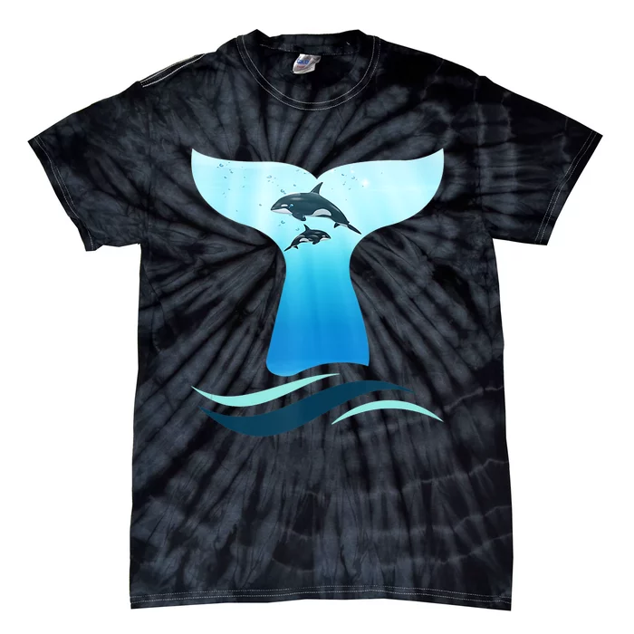 Whale Tail In Waves Orcas Underwater Ocean Tie-Dye T-Shirt