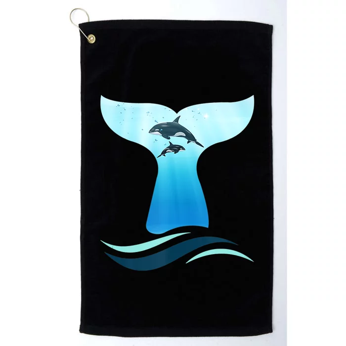 Whale Tail In Waves Orcas Underwater Ocean Platinum Collection Golf Towel