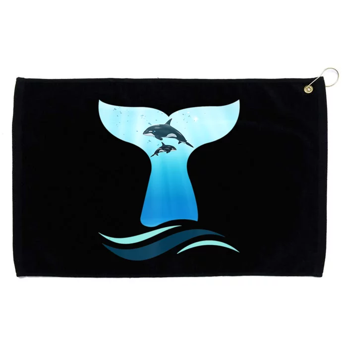 Whale Tail In Waves Orcas Underwater Ocean Grommeted Golf Towel