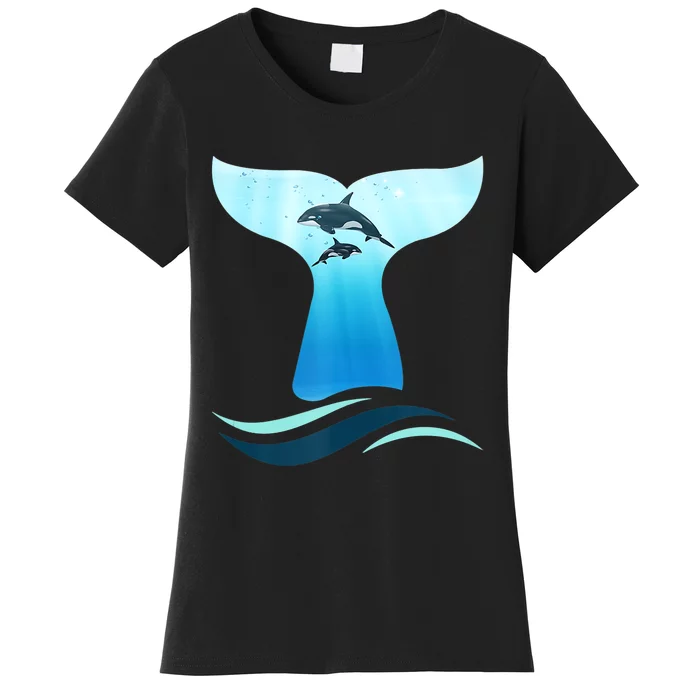 Whale Tail In Waves Orcas Underwater Ocean Women's T-Shirt