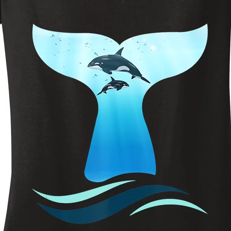 Whale Tail In Waves Orcas Underwater Ocean Women's V-Neck T-Shirt