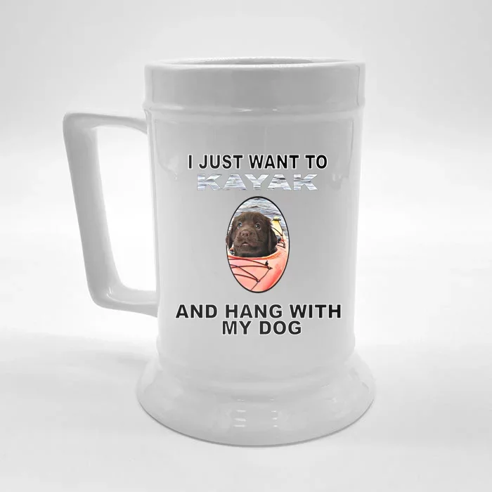 Want To Kayak Hang W Dog Retriever Flatcoated Gift Front & Back Beer Stein