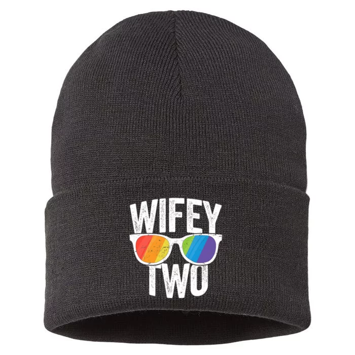 Wifey Two Lesbian Pride Lgbt Bride Couple Gift Sustainable Knit Beanie