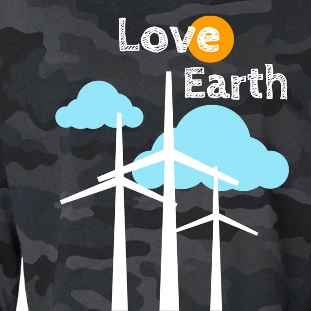 Wind Turbine Love Earth Renewable Energy Environtalist Cool Gift Cropped Pullover Crew