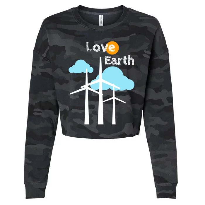 Wind Turbine Love Earth Renewable Energy Environtalist Cool Gift Cropped Pullover Crew