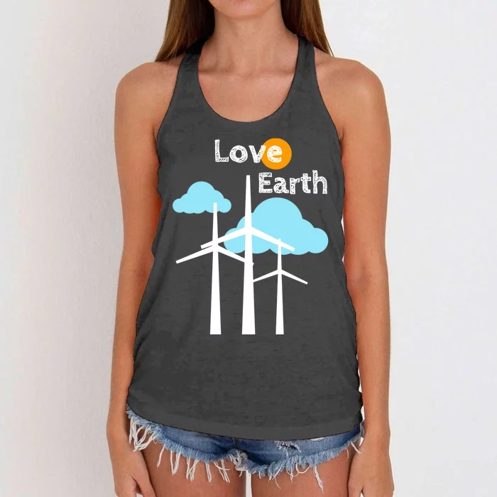 Wind Turbine Love Earth Renewable Energy Environtalist Cool Gift Women's Knotted Racerback Tank