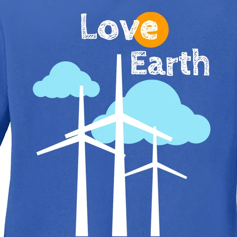 Wind Turbine Love Earth Renewable Energy Environtalist Cool Gift Ladies Long Sleeve Shirt