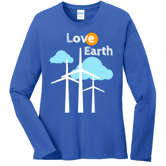 Wind Turbine Love Earth Renewable Energy Environtalist Cool Gift Ladies Long Sleeve Shirt