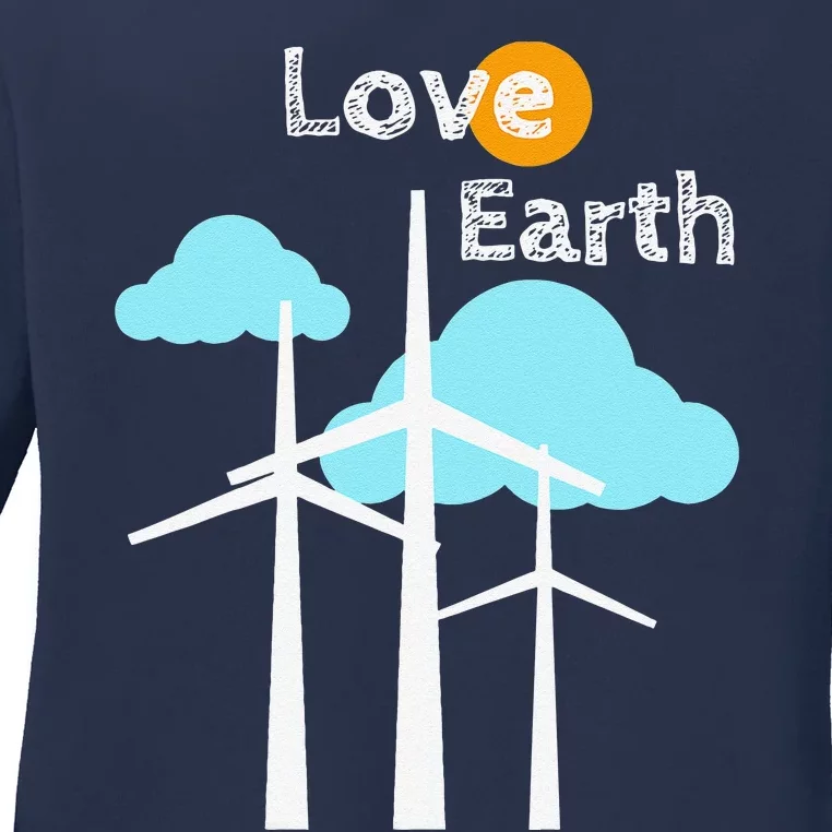 Wind Turbine Love Earth Renewable Energy Environmentalist Ladies Long Sleeve Shirt