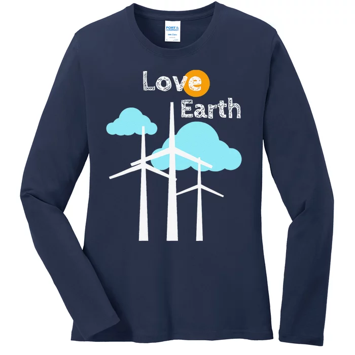 Wind Turbine Love Earth Renewable Energy Environmentalist Ladies Long Sleeve Shirt