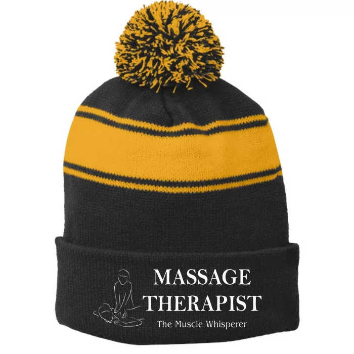 Womens The Muscle Whisperer Massage Therapist Back Rub Therapy Fun Stripe Pom Pom Beanie