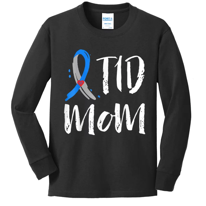 Wo T1D Mom Shirt Type 1 Diabetes Awareness Kids Long Sleeve Shirt