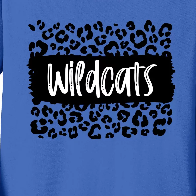 Wildcats Team Mascot School Spirit Game Night Leopard Print Cool Gift Kids Long Sleeve Shirt