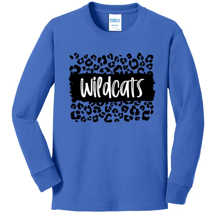 Wildcats Team Mascot School Spirit Game Night Leopard Print Cool Gift Kids Long Sleeve Shirt