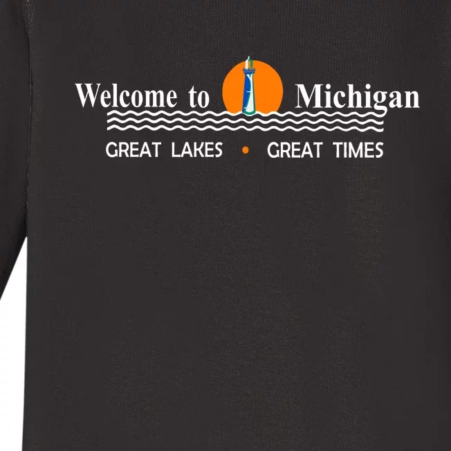 Welcome To Michigan Logo Great Lakes Great Times Baby Long Sleeve Bodysuit