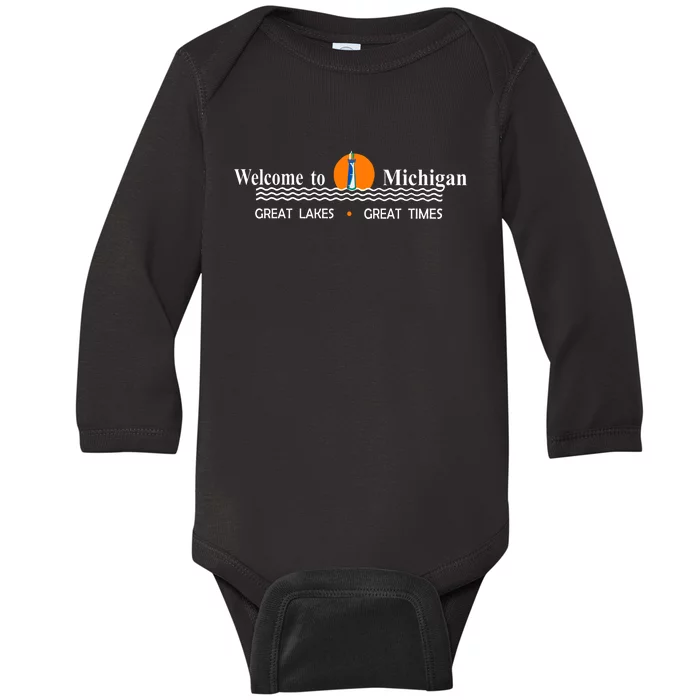 Welcome To Michigan Logo Great Lakes Great Times Baby Long Sleeve Bodysuit